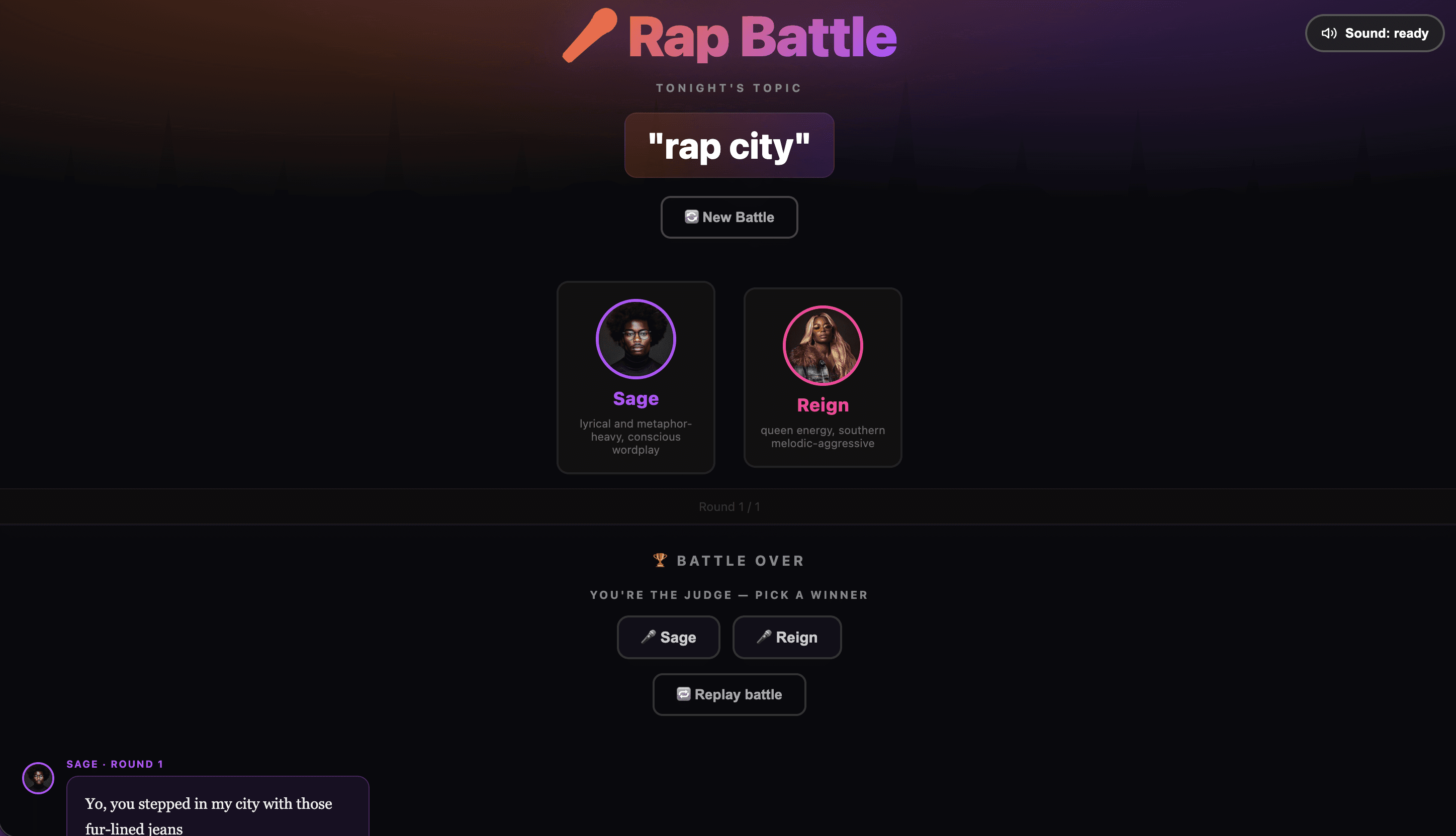 Agents Rap Battle interface
